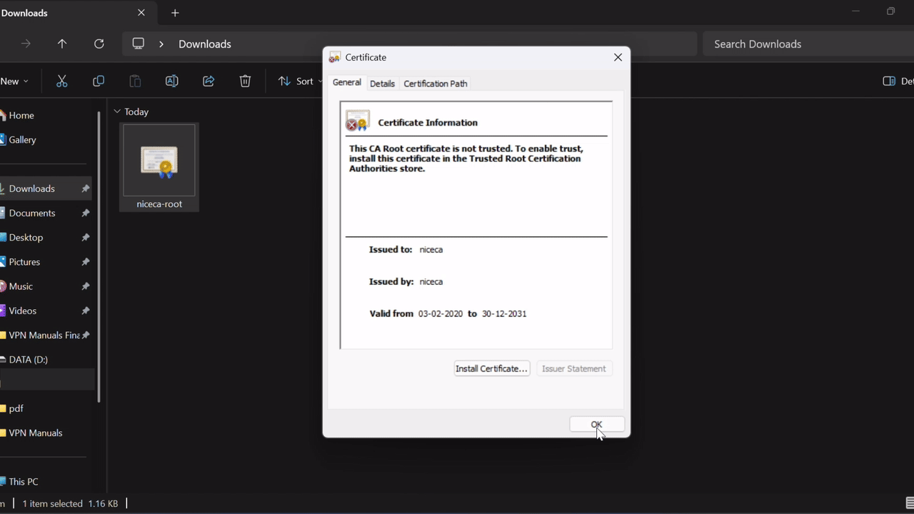 Screenshot of the Security Warning prompt with 'Yes' highlighted.